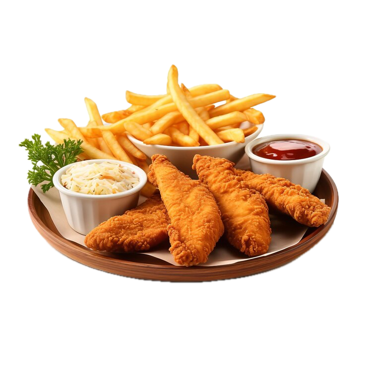 Portion of Fries with Fish Sticks